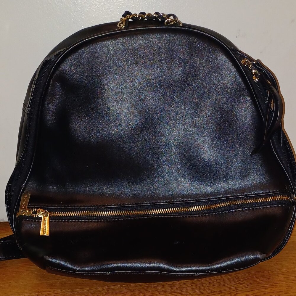 Black leather backpack purse